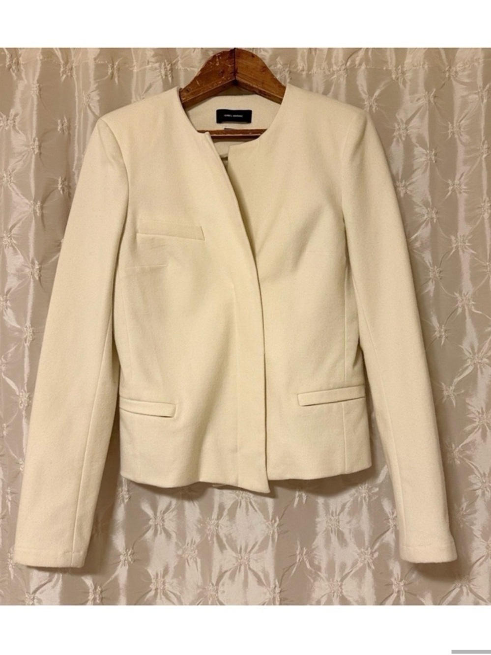 Isabel Marant Ivory Off-White Collarless Wool Blend Jacket Cream Wool Blend
